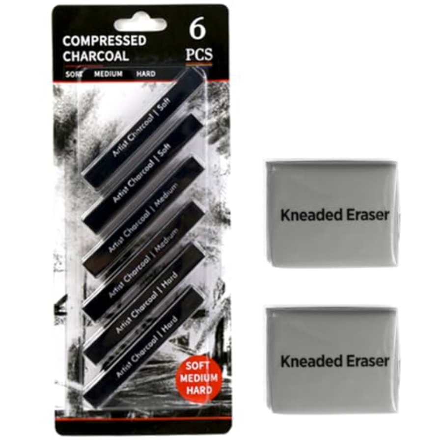 Compressed Charcoal Sticks 6 P - Rubber Eraser Kneaded review and price
