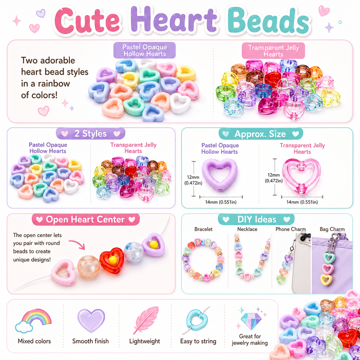 30Pcs Multicolor Clear Heart A - Stationery Warehouse review and price