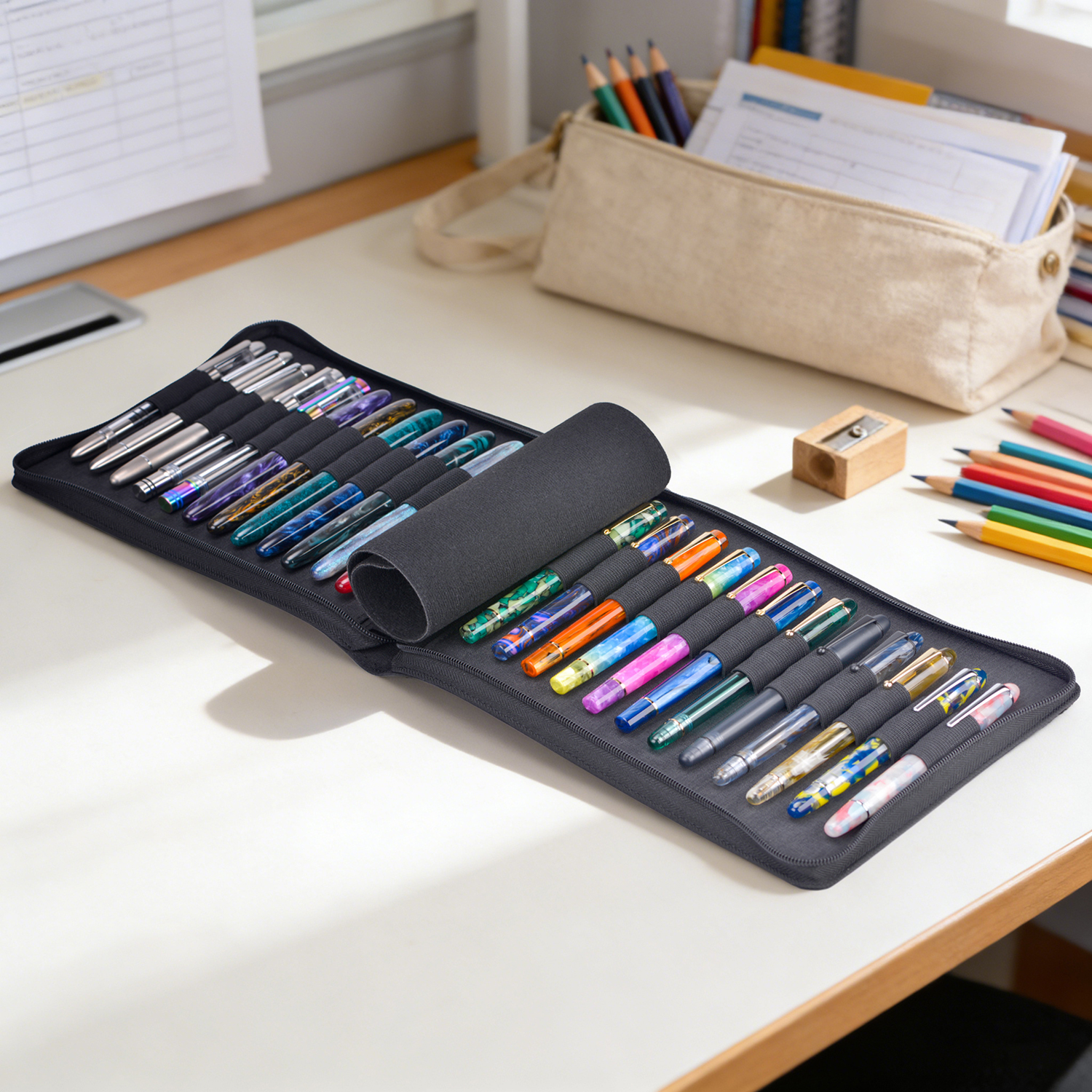 Black Asvine 24 Slots Fountain - Pen Pouch Roll review and price